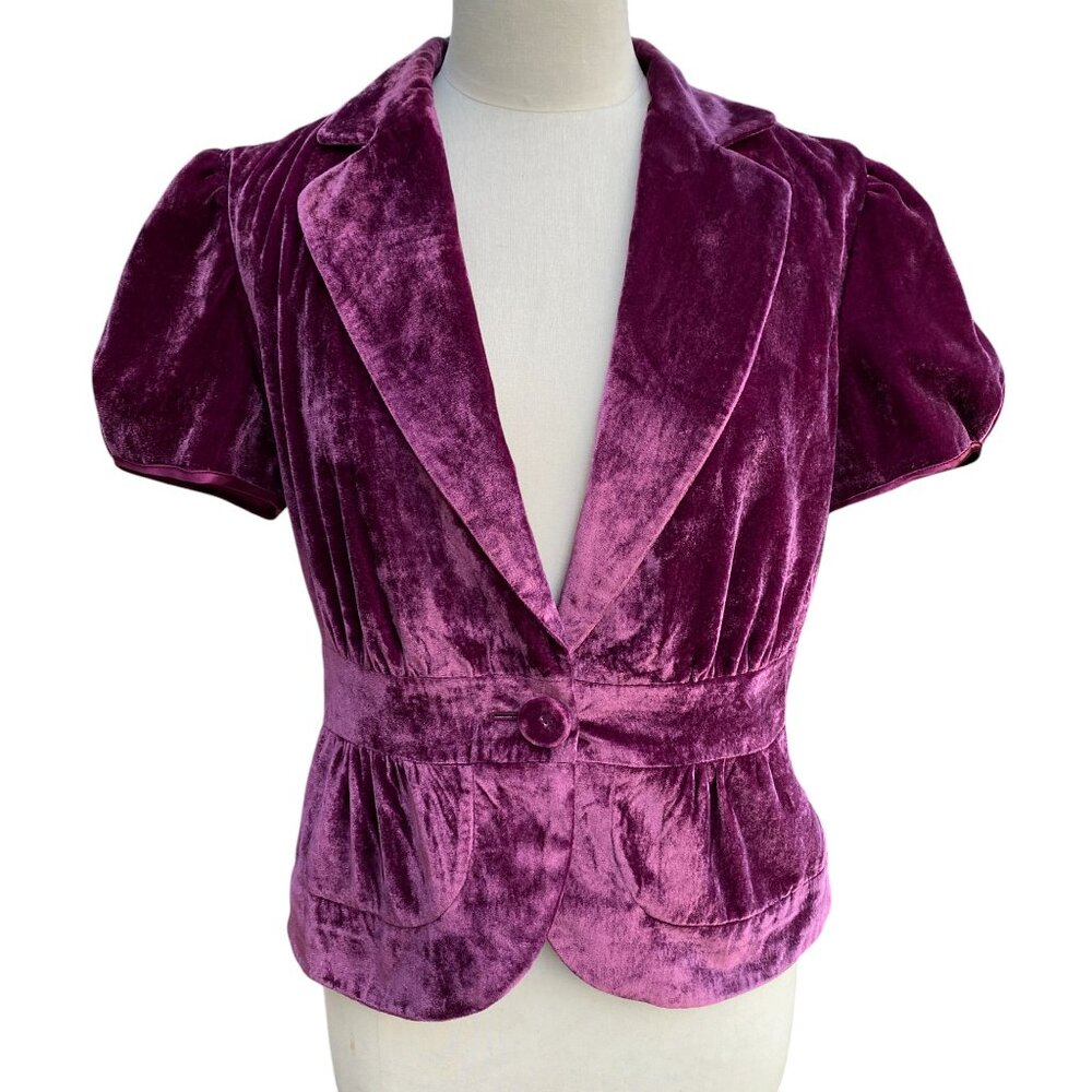 Work to Weekend Velvet Puff Short Sleeve Blazer Purple Dark Fairy Grunge 80s-10